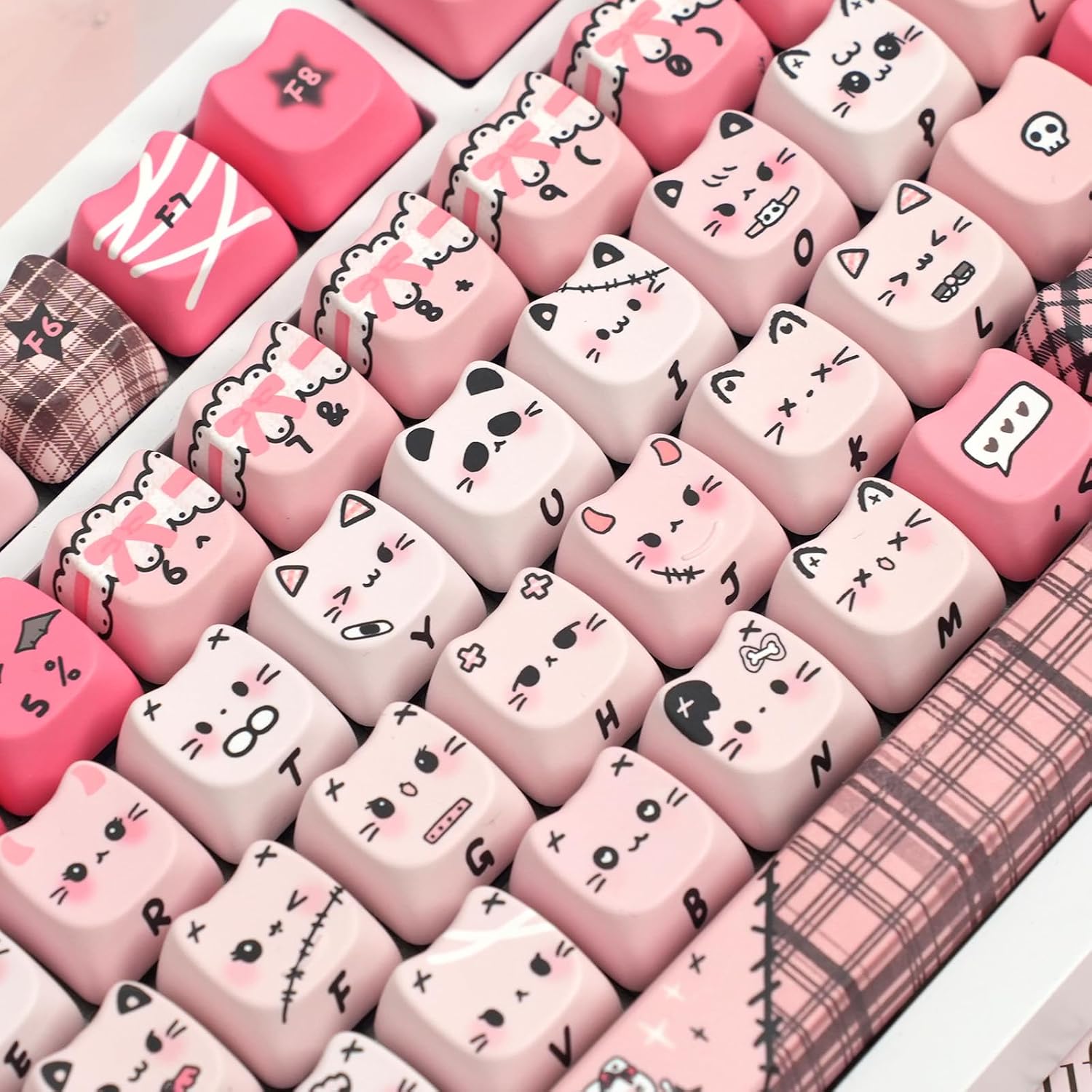ATTACK SHARK SK05 118 Keys Full Keycaps Set,Cat Theme,Black Pink,Dye-Sub
