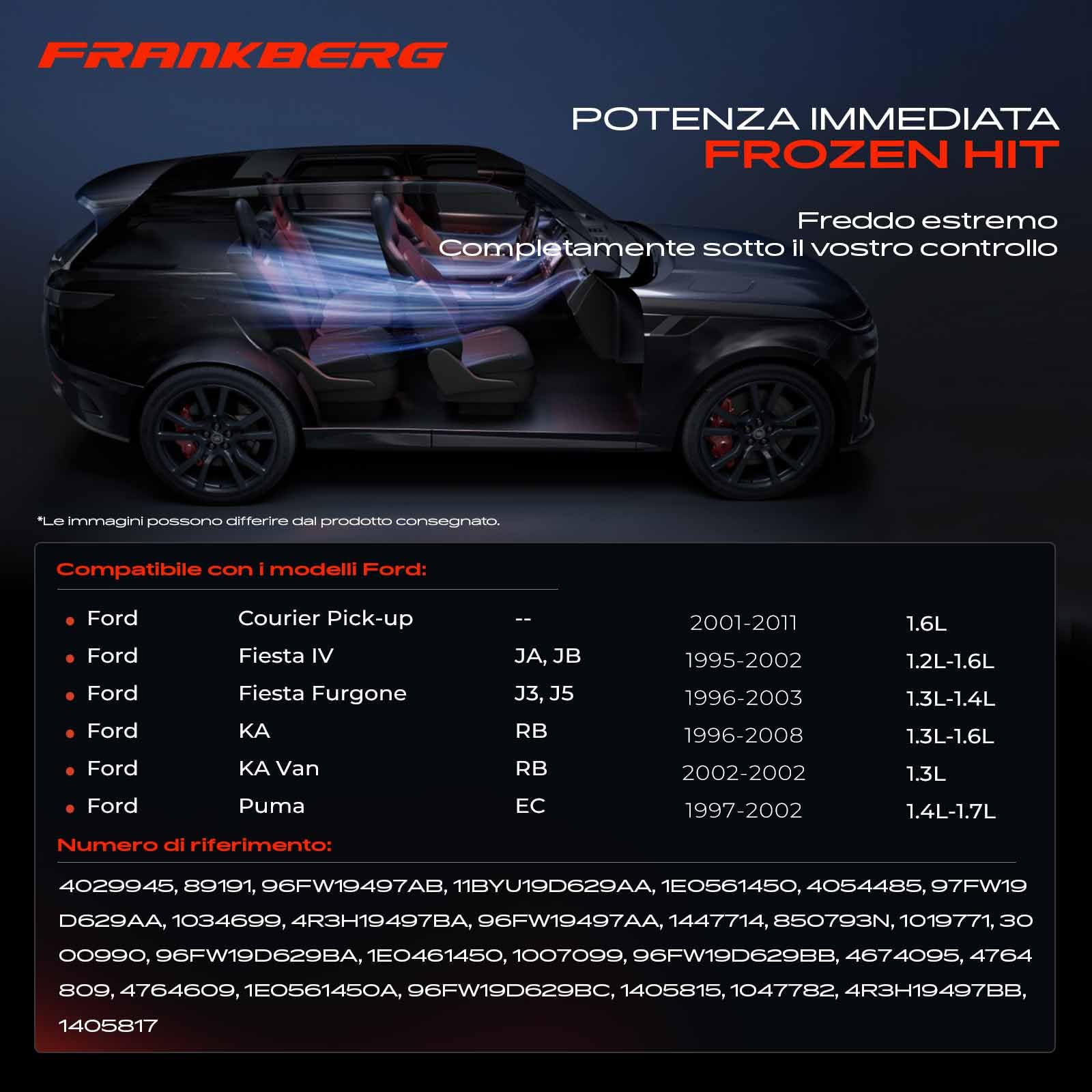 Frankberg Compressore per aria condizionata con frizione, benzina | 4R3H19497BB; Compatibile con: Fiesta IV JA JB, KA Van RB, Ritiro del corriere, Fiesta Van J3 J5, KA RB, Puma EC