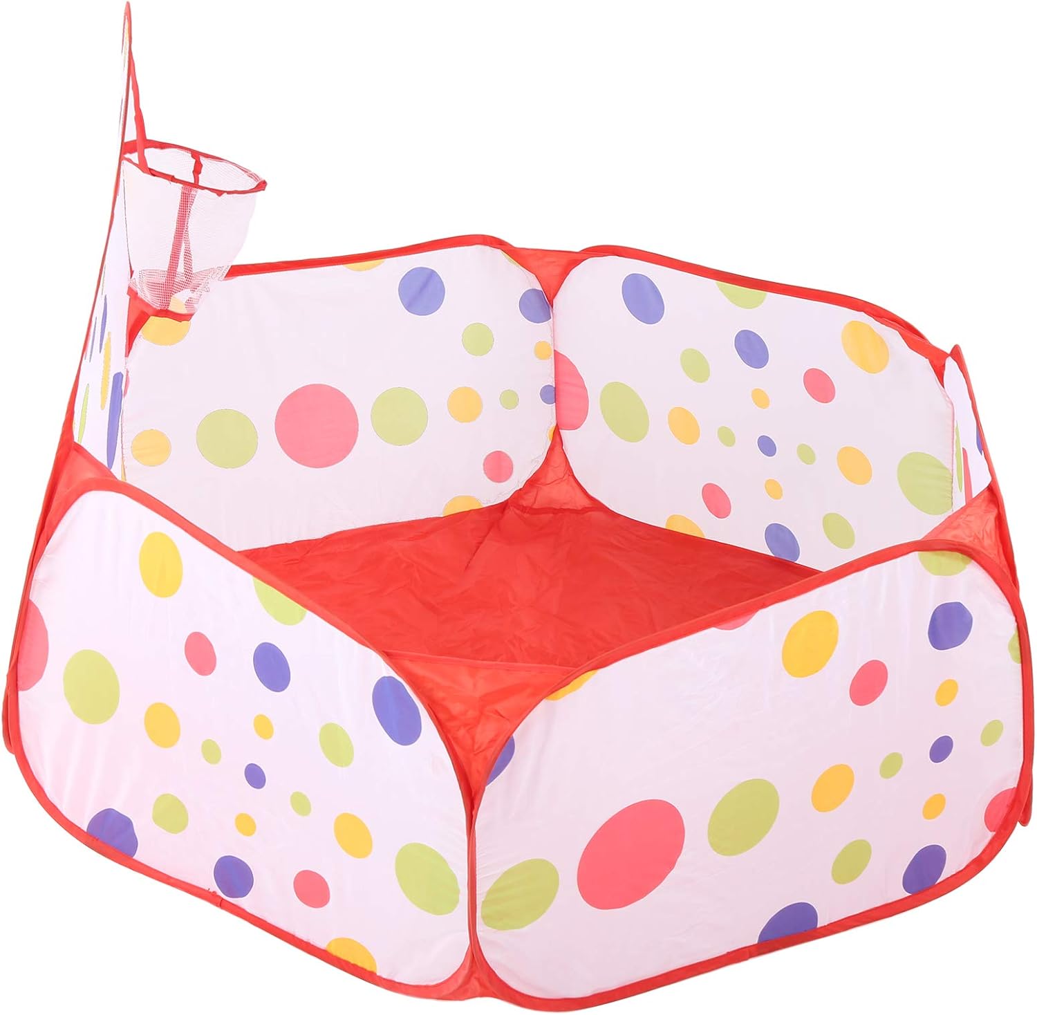 Toddler Ball Tent Pool with Basketball Hoop, Foldable Children Play Tent, Soft Polyester Baby Ball Pool for Indoor Outdoor Play, Includes Storage Basket for Kids Under 3