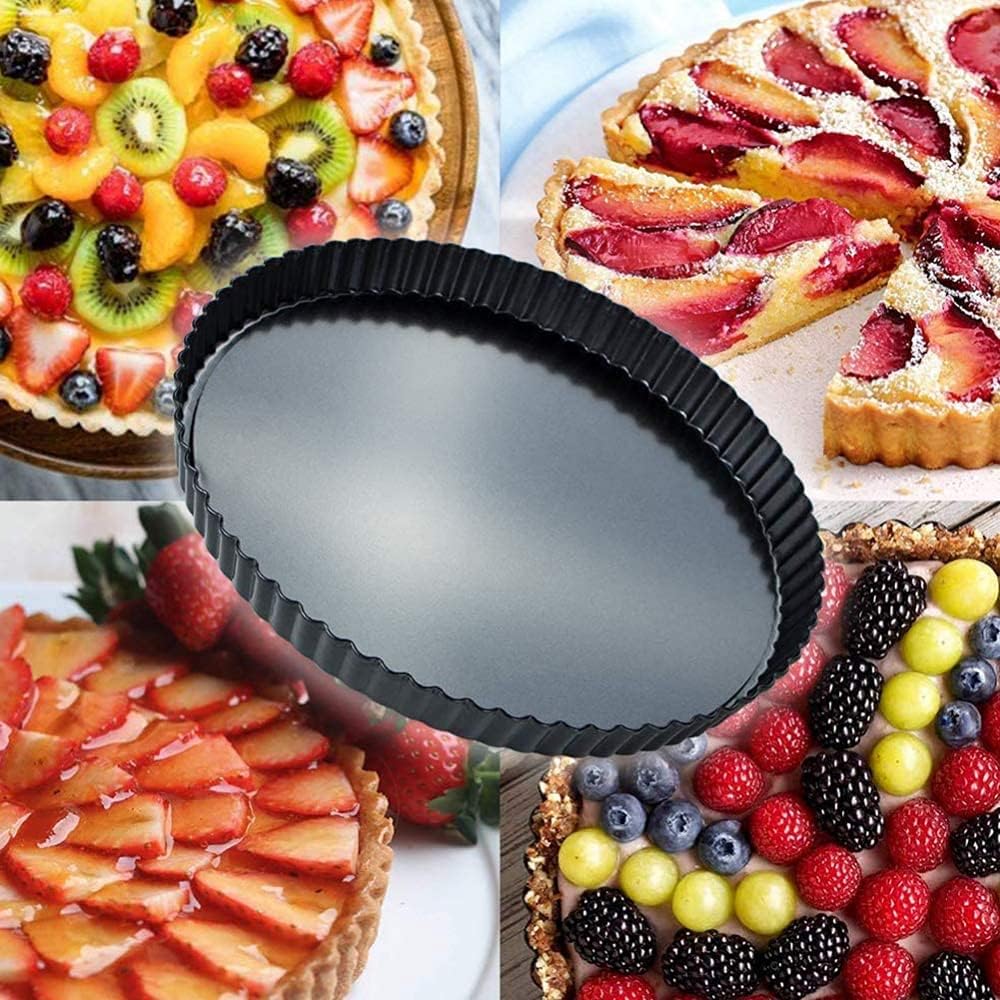 3 Piece Nonstick Tart Mold Quiche Mold with Detachable Bottom， Carbon Steel Studio Pastry Molds，