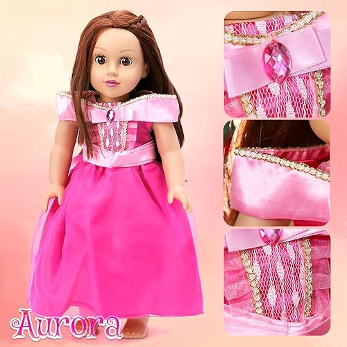 Miniatura 7 de Vestido de princesa para niña de 18 pulgadas, juego de 5 piezas de vestido de princesa diferente, incluye jazmín, blanco nieve, Belle, Rapunzel y