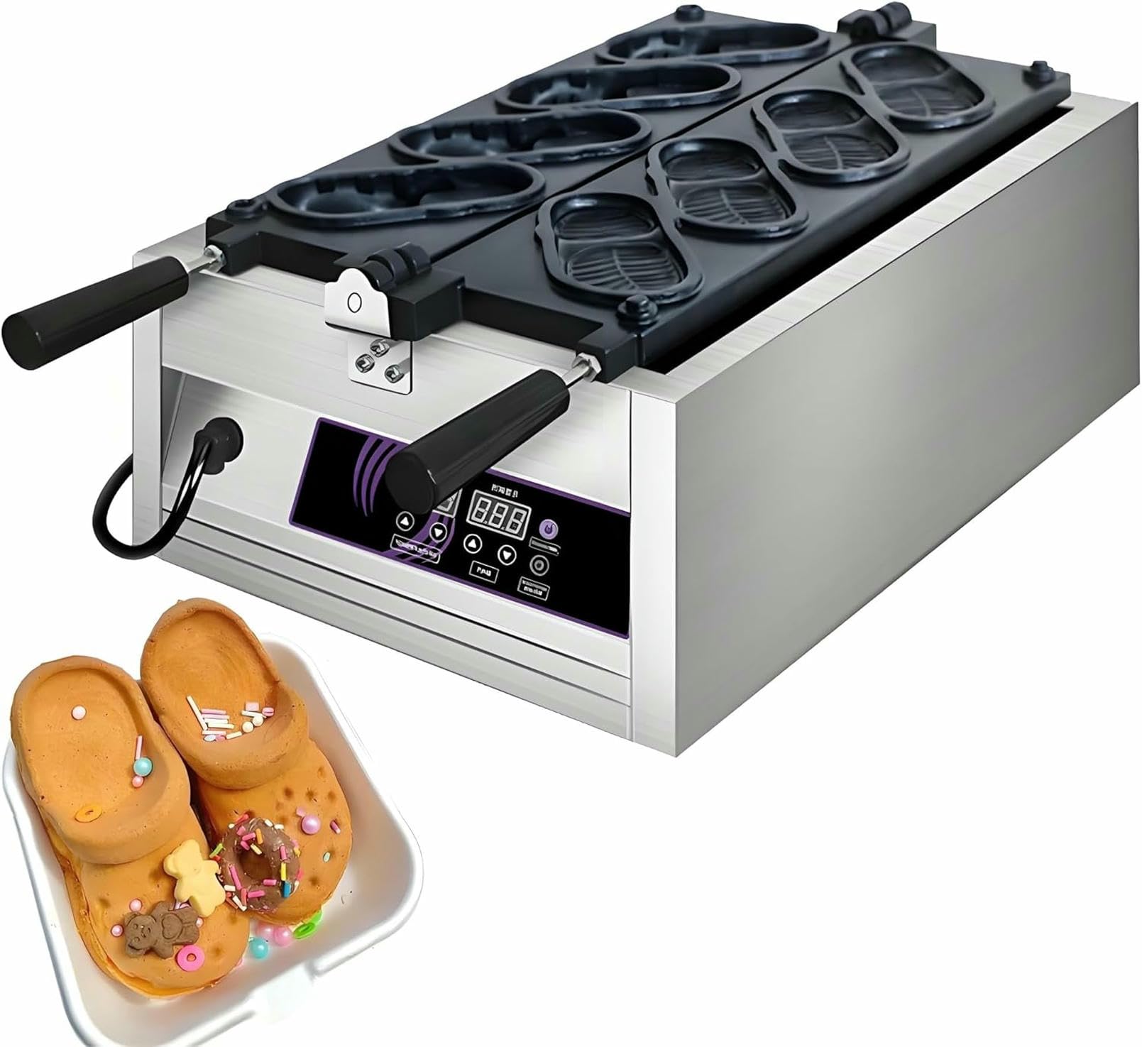 Gofrownica komercyjna w kształcie butów o mocy 3000 W, elektryczna gofrownica do ciast z powłoką zapobiegającą przywieraniu, wypchane buty ze stali nierdzewnej (6 Mold)