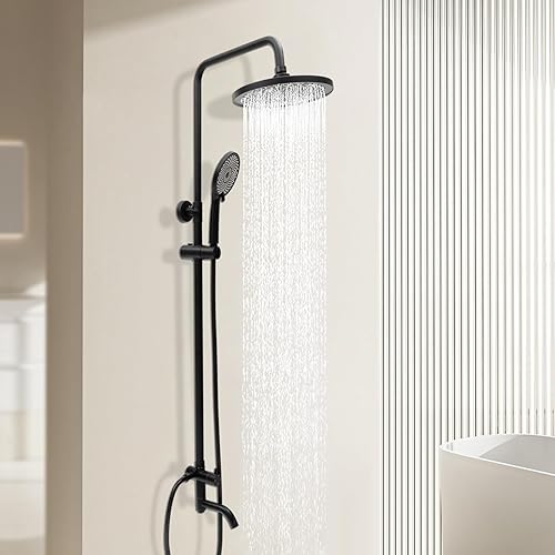 Miniatura 2 de Cabezal de ducha con combo de mano, cabezal de ducha de lluvia de níquel cepillado con grifo mezclador de mano y manguera de acero inoxidable de 4.9