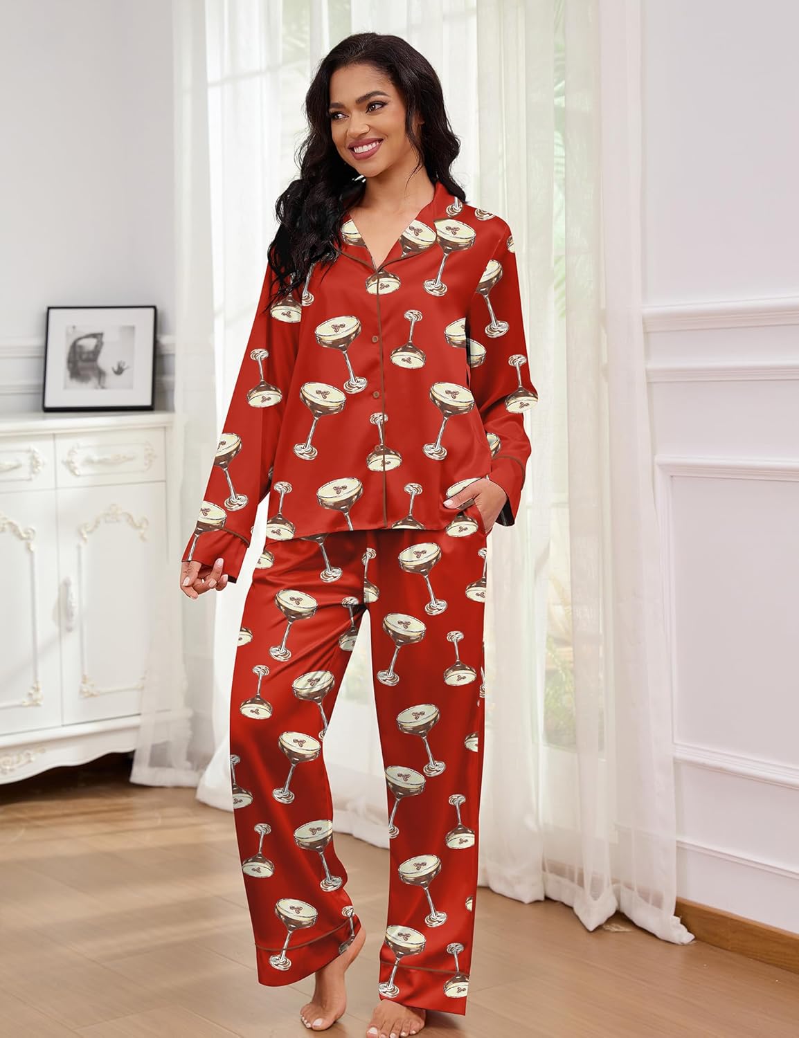 SHESHOW Satin Pajamas for Women Set Long Sleeve Button Down Sleepwear 2 Piece Nightwear Women Pjs Sets Size XS-XXL - Image 6