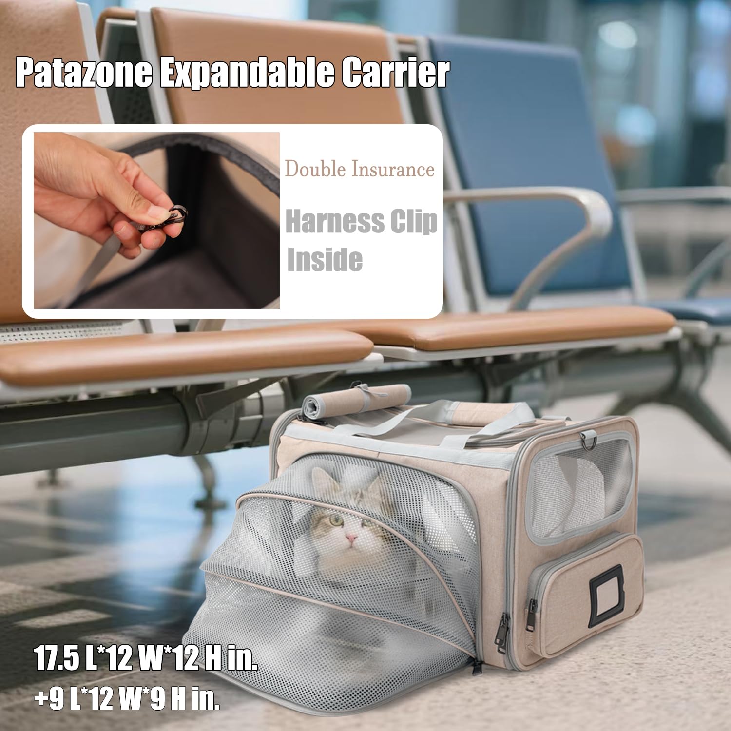 Small Dogs Carrier Airline Approved Soft Cat Carriers Stylish Expandable Pets Carriers Puppies Kitties Cage,Ventilated,Rabbit Bunny Small Animals Travel Outdoor Khaki Color - image 5