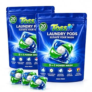 Tossit 5-in-1 Laundry Pods Aqua Fresh | 20 Detergent Pods Pack of 6 | Stain Fighter, Fabric Softener & Colour Protection | 120 Washes | 1 Pod = 1 Wash for 6-8kg | Top & Front Load