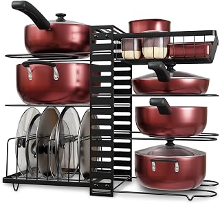 TIDYTIER 7-Tier Adjustable Pots Pans Organizer Under Cabinet - Pot Lid Rack with Utensil Basket, Sturdy Steel Kitchen Storage