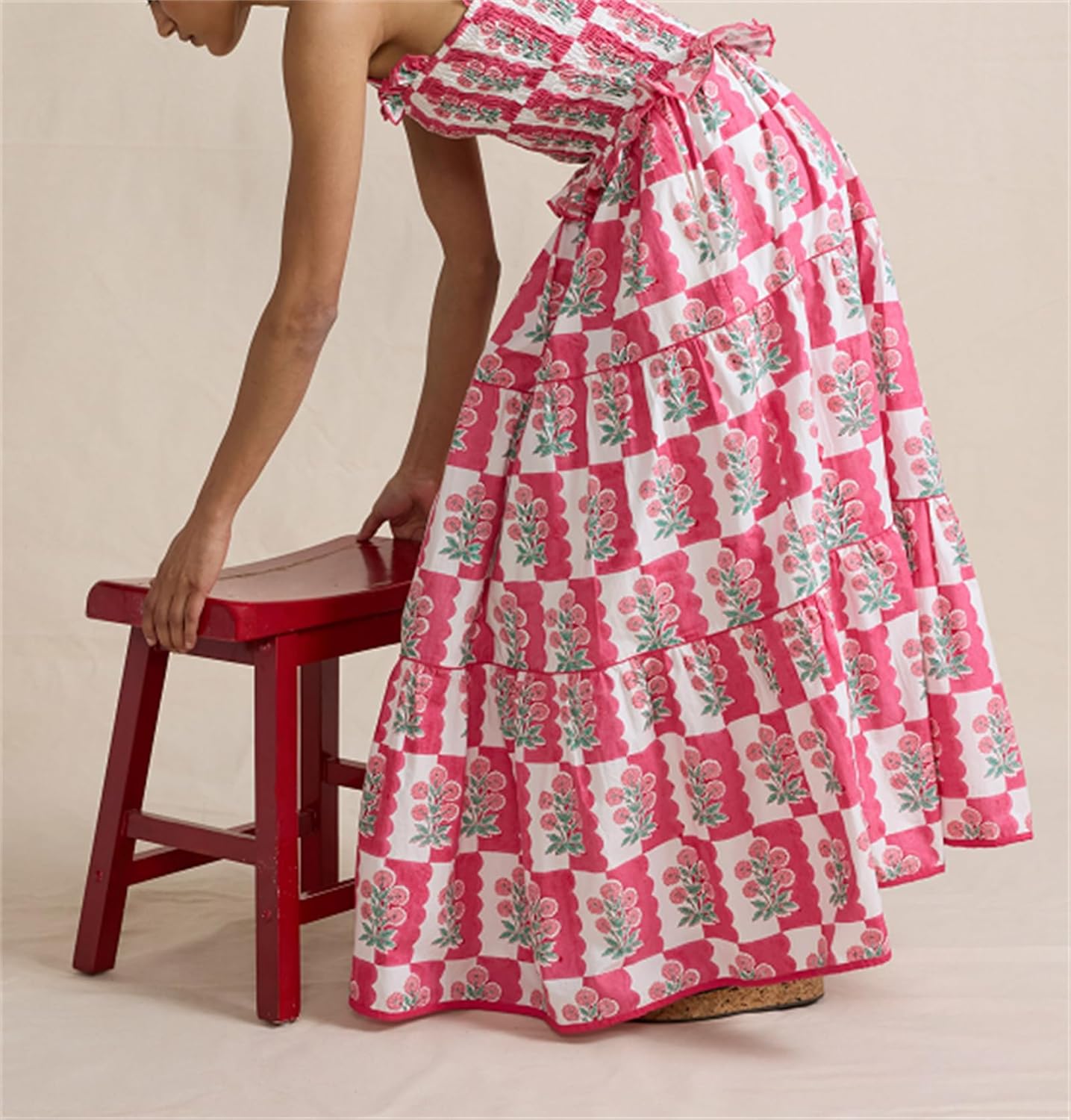 Women Summer Boho Dress Floral Printing Sleeveless Tie Shoulder Flowy Maxi Dress Y2k Beachwear Sundress - Image 4