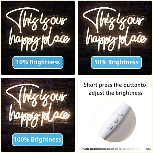 Miniatura 5 de NOSUN Letrero de neón con texto en inglés This is Our Happy Place para decoración de pared, regulable, luz blanca cálida, para dormitorio, aula,