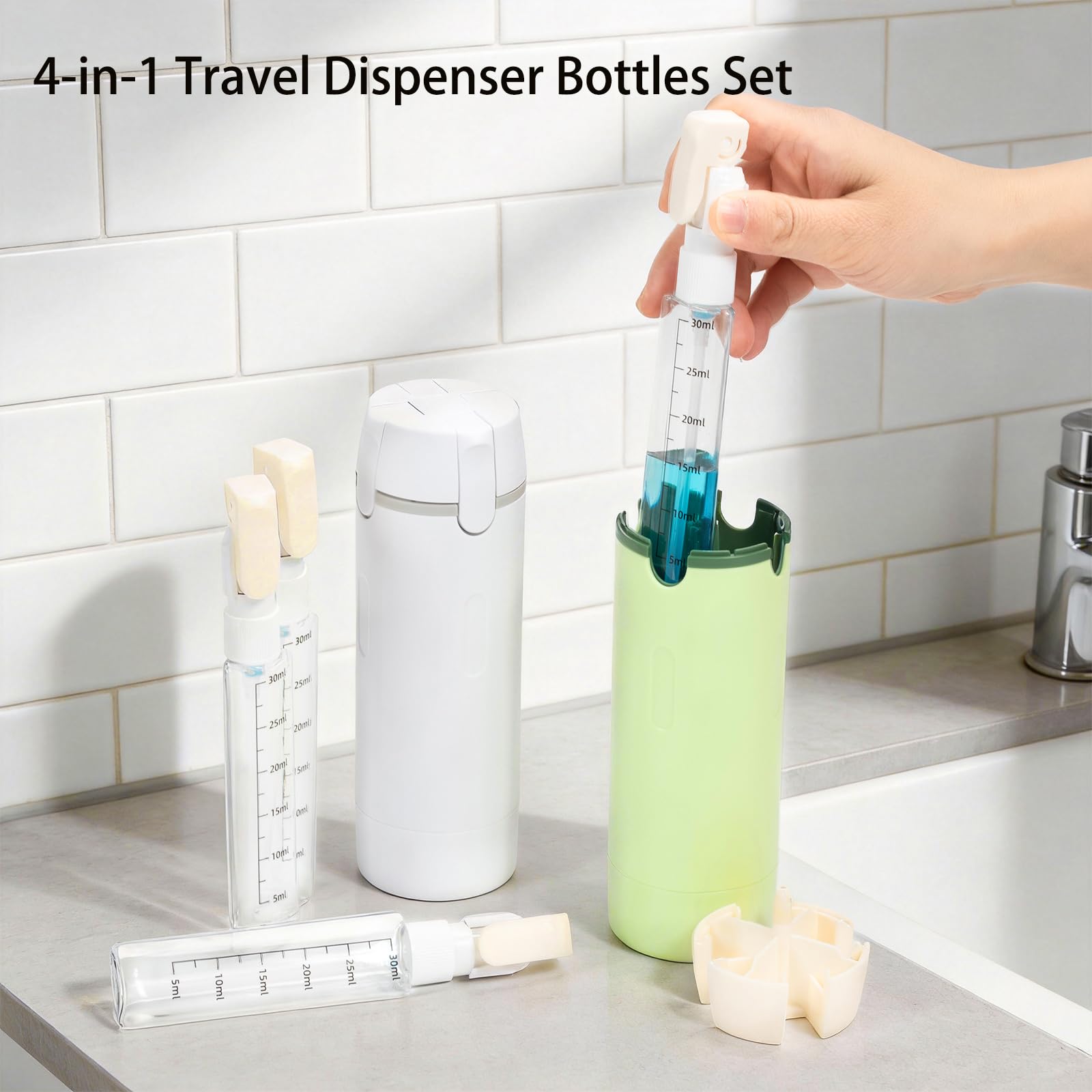 Set de botellas dispensadoras de viaje 4 en 1: botellas exprimibles rellenables a prueba de fugas para artículos de tocador - contenedores de viaje portátiles para champú, loción, acondicionador y — view 2