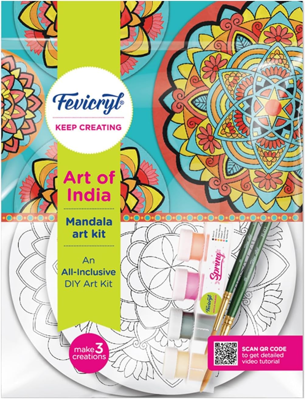 DIY Art of India Mandala Art kit | Acrylic Paints 6 Shades| Set of 2 Round Brushes | 3 Pre-Designed MDF Board | for Artists, Students, Children | Ideal for Festive Gifting