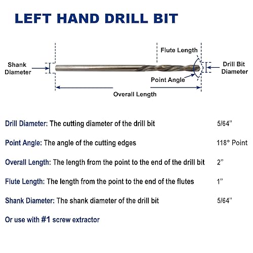 Miniatura 2 de Drill Hulk Juego de 7 brocas de mano izquierda de cobalto M35 para quitar pernos y tornillos dañados 564 pulgadas 764 pulgadas 532 pulgadas 14