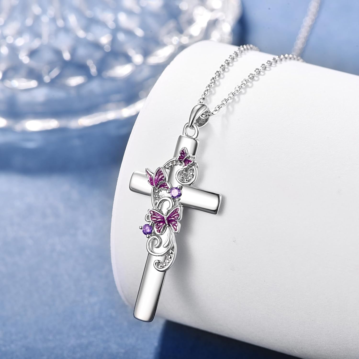 KINGWHYTE Butterfly Necklace 925 Sterling Sliver Cross Jewelry Pendant Butterfly Gifts Mother's Day Gifts for Women - Image 2