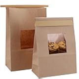 Yopay 100 Pack Kraft Paper Bakery Bags with Window, Tin Tie Tab Lock, 5.9 x 2.8 x 9.2 inch for Cookies, Treats, Coffee Beans