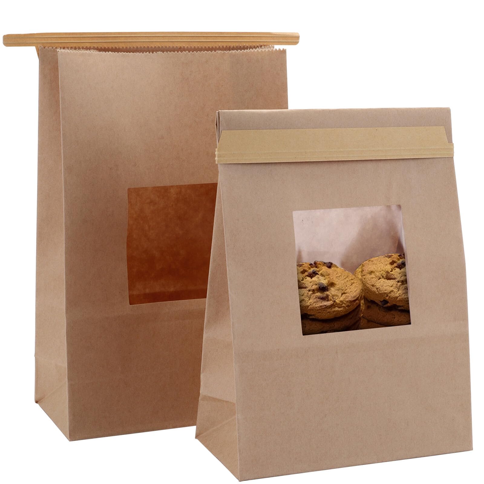 100 Pcs Bakery Bags With Heart Window - 3.3x5.5x2" Kraft Paper, Tin Tie Closure, Greaseproof Liner, Treat & Cookie Bags