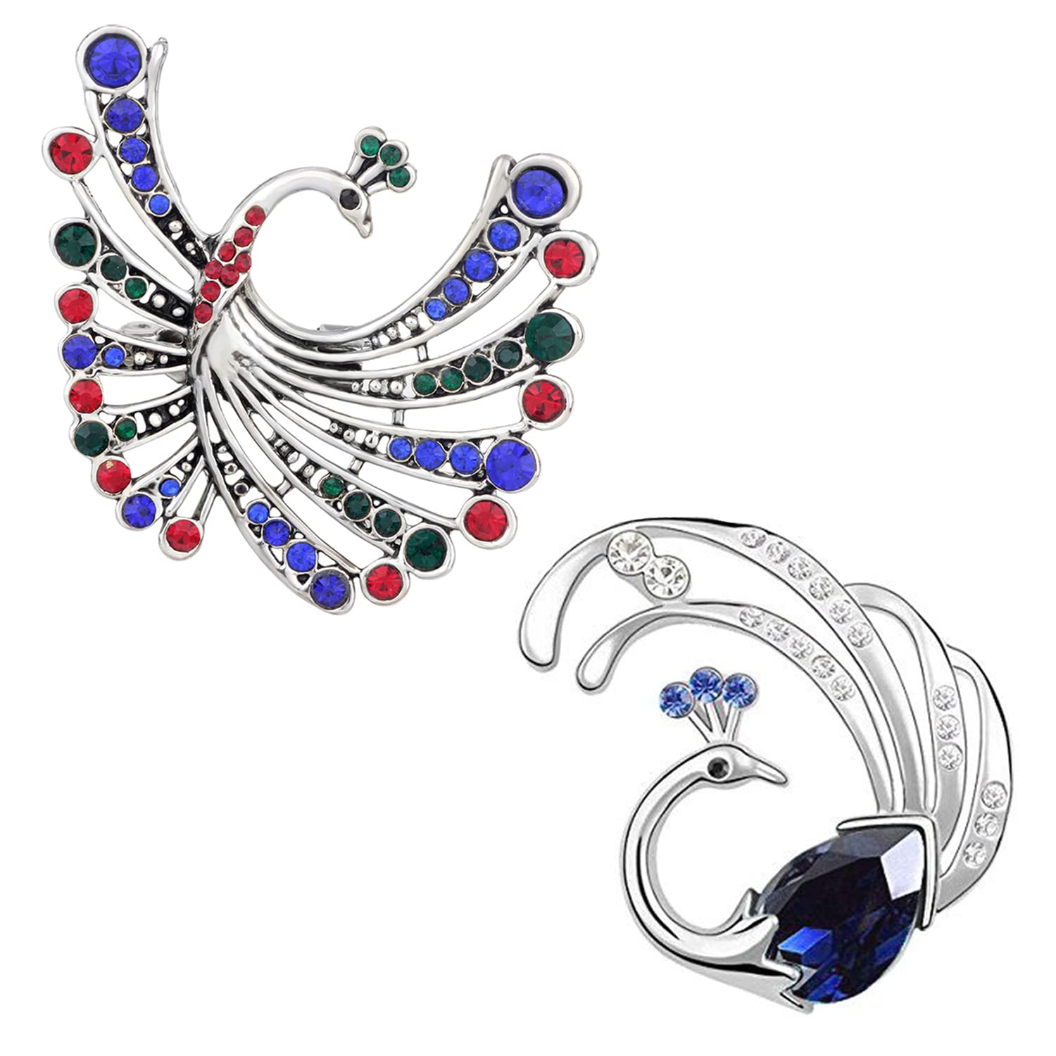 mahi Combo of Flying Peacock Shaped Wedding Brooch/Lapel Pin with Multicolor Crystals for Women (CO1105467R)-picture-44