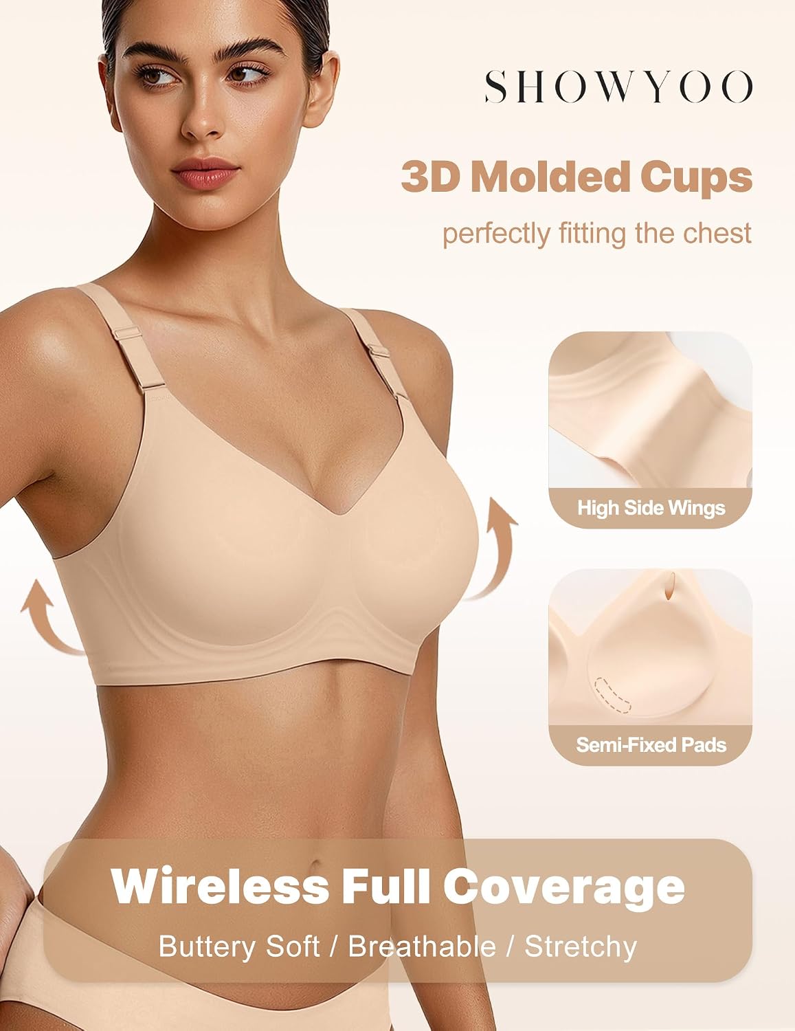 Jelly Bras for Women Wireless Push Up Bra V Neck Seamless Full Coverage Bralette No Underwire Comfy Everyday Bra thumbnail