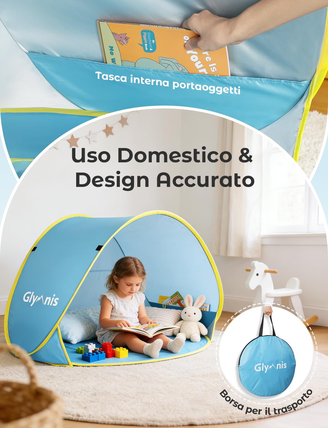 Glymnis Tenda da Spiaggia Bambini Tenda Bambini Pop Up con Mini Piscina Tenda per Neonati Pieghevole Portatile Protezione Solare UPF 50+, Blu
