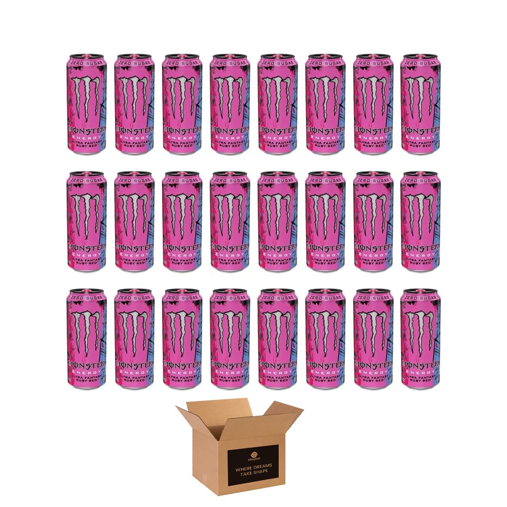 Monster Energy Drink Flavours | Juiced, Zero Sugar, Ultra, Monarch, Fiesta Mango, Strawberry Dreams, VR46, Punch | High Caffeine Sports Energy Drink | 500ml (Pack 24, Ultra FantaBy Ruby Red)