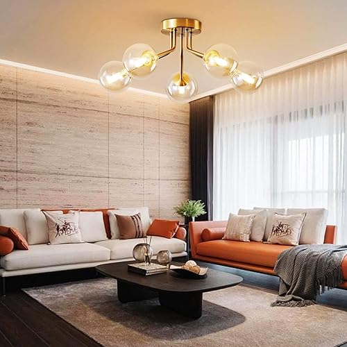 Miniatura 2 de Lámpara de techo artificial retro de la industria, globos de cristal, lámpara de techo semiempotrada, lámparas de techo doradas para comedor,