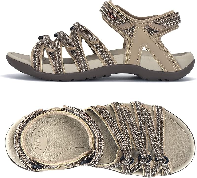 Viakix Sandalias zapatillas para mujer, cómodas sandalias de agua para caminar y senderismo | Zapatos atléticos al aire libre soporte de arco tobillo río trekking viajes camping vacaciones ancho ancho