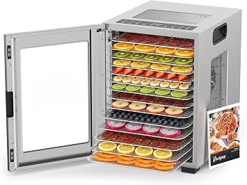 HOPERAN 14-Tray Food Dehydrator with 10 Presets, Stainless Steel, 840W