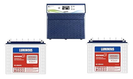 LUMINOUS Cruze+ 2KVA Sine Wave Inverter with Red Charge RC 25000 200Ah Tall Tubular Inverter Battery Tubular Inverter Battery (150Ah)