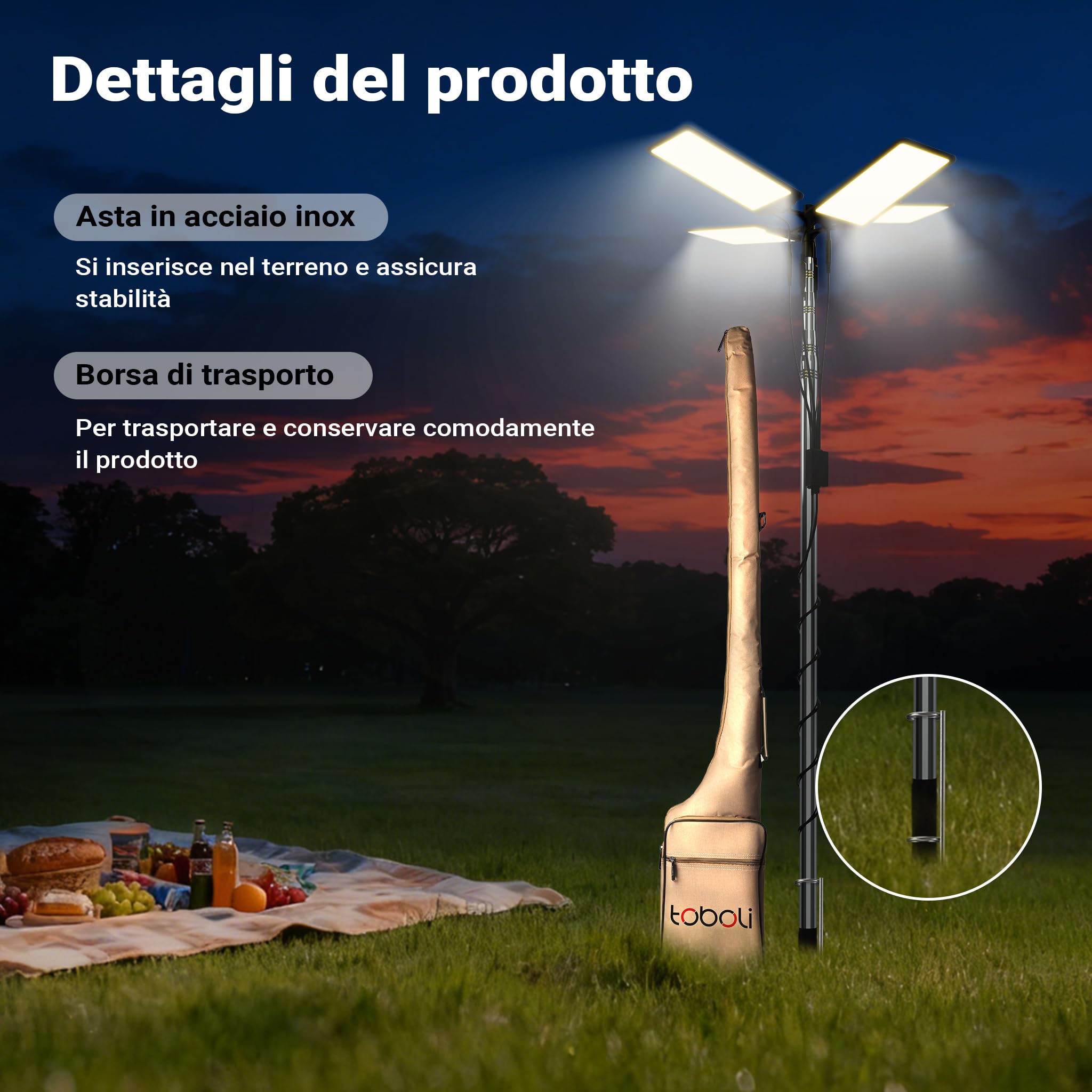 Wiltec Lampada da campeggio LED V2, estensibile 12V per illuminazione outdoor
