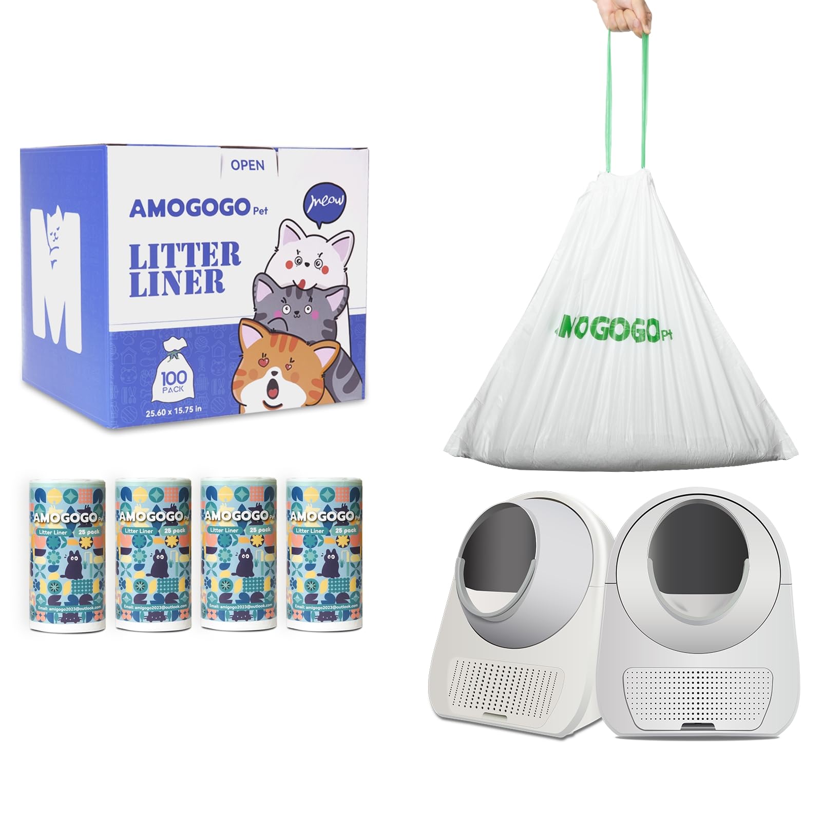 100 bolsas de arena compatibles con CATLINK Automatic Cat Litter Box Young and Luxury Pro, bolsas de basura autolimpiables, bolsas de basura de repuesto con cordón