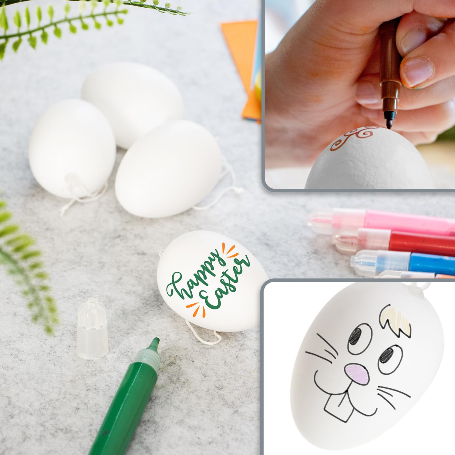 com-four® 36x Weiße Deko-Ostereier aus Kunststoff - Plastikeier zum Anmalen und Aufhängen - Kunststoffeier für die Dekoration zu Ostern