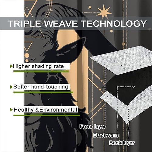 Vista 257 de Cortinas de cabeza de cabra, misteriosa cabeza de cabra malvada, calavera negra, bolsillo para barra, cortinas opacas para ventana, juego de 2