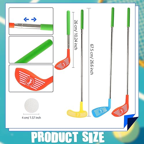 Miniatura 2 de El juego de 9 piezas de mini golf de plástico para niños incluye 3 palos de golf escalables y 6 pelotas para niños pequeños, regalos de fiesta de