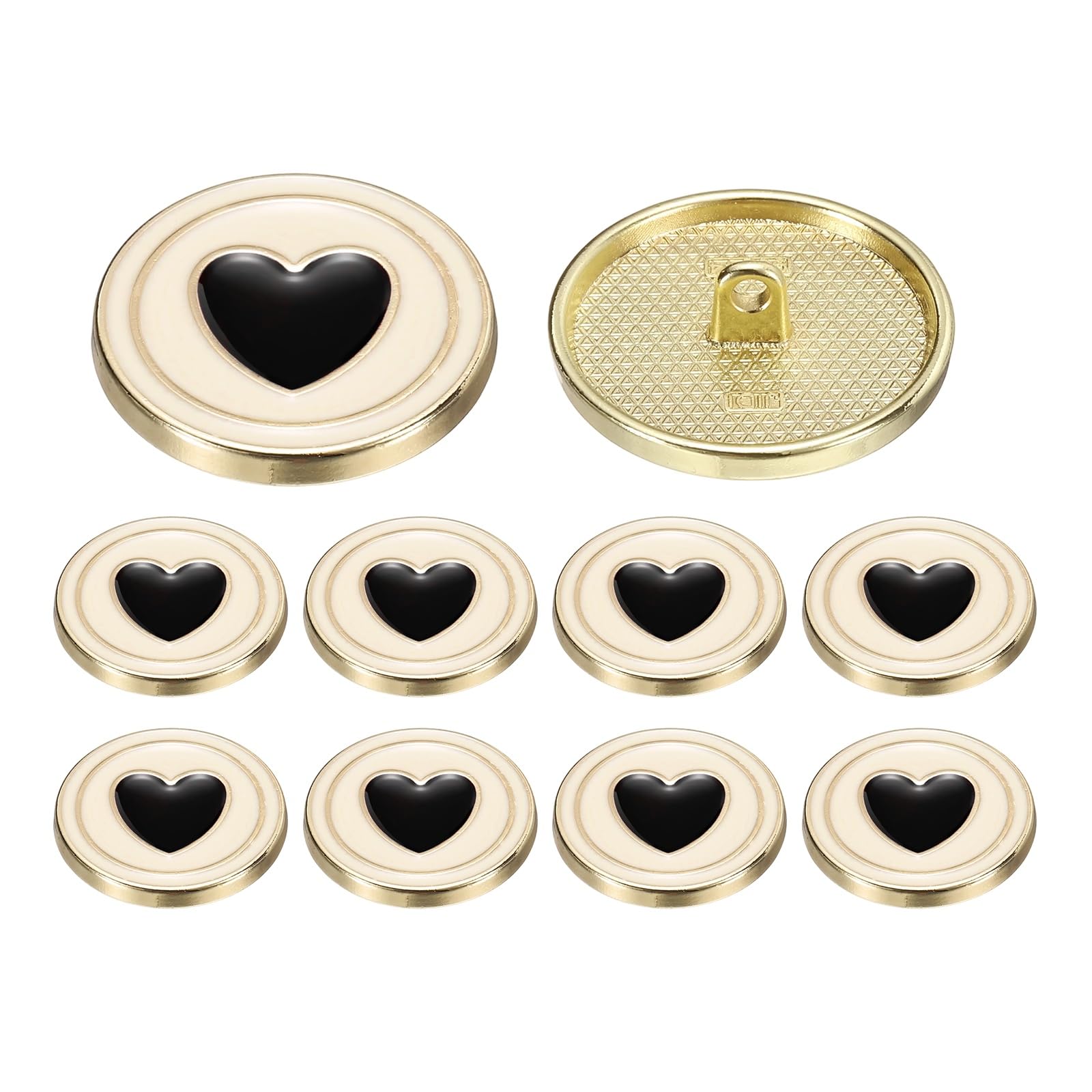 sourcing map 10pcs Metal Shank Buttons, 17.5mm/0.69" Electroplating Golden Circles Heart Enamel Decorative Round Sewing Coat Button for Crafts Dress Blazer Coat Suit Cardigan, Black
