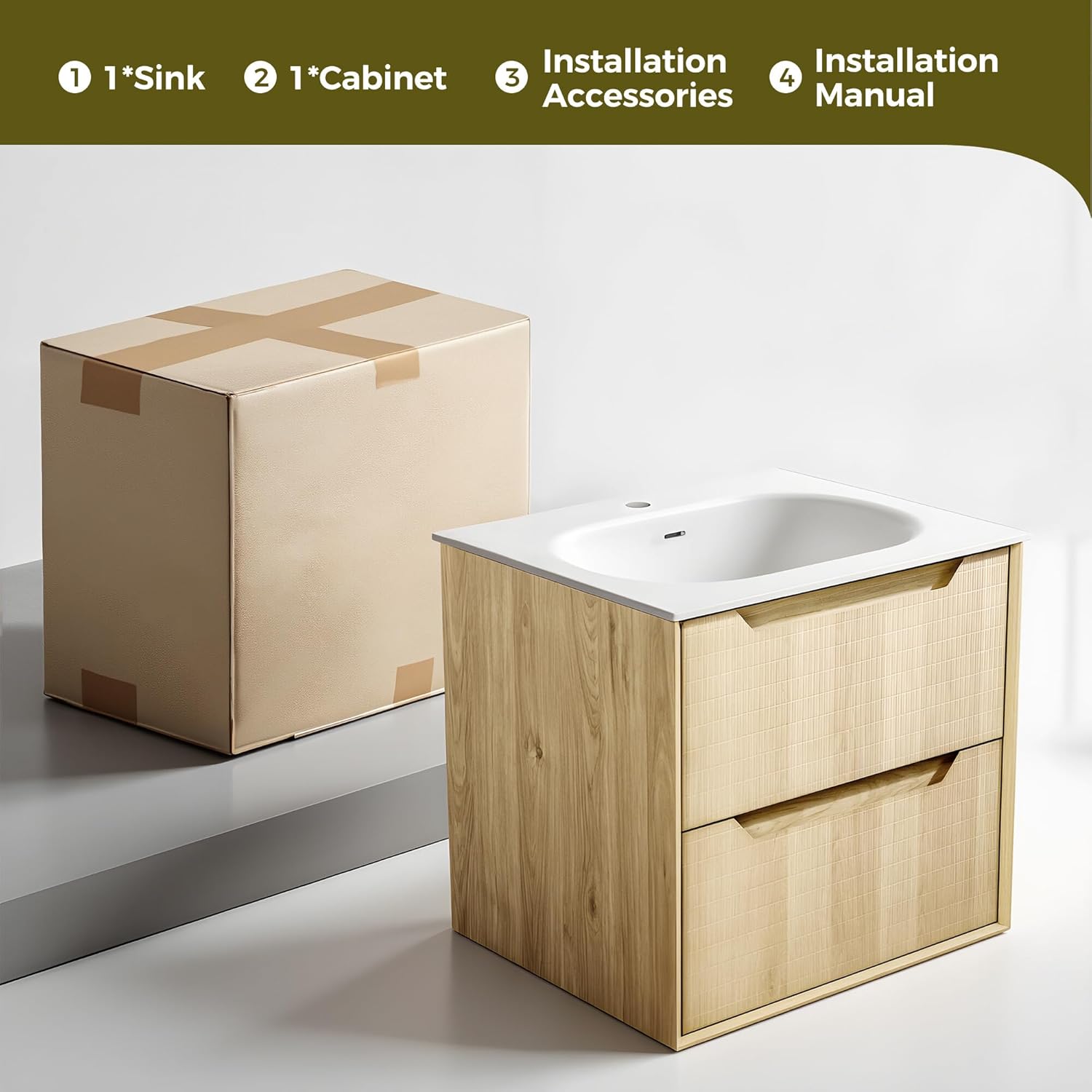 23" Bathroom Vanity with Sink, Wall Mounted Floating Cabinet for Bathroom, 2 Large Storage Drawers, Soft-Close System, No Assembly (Wood Walnut -2)
