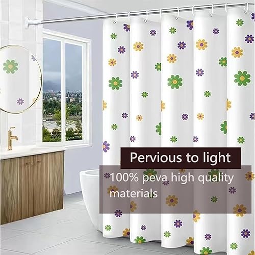 Miniatura 4 de Forro de cortina de ducha, forro de ducha de PEVA 4G, cortinas de ducha impermeables de plástico, con agujeros de ojales y 3 pesos magnéticos (flor