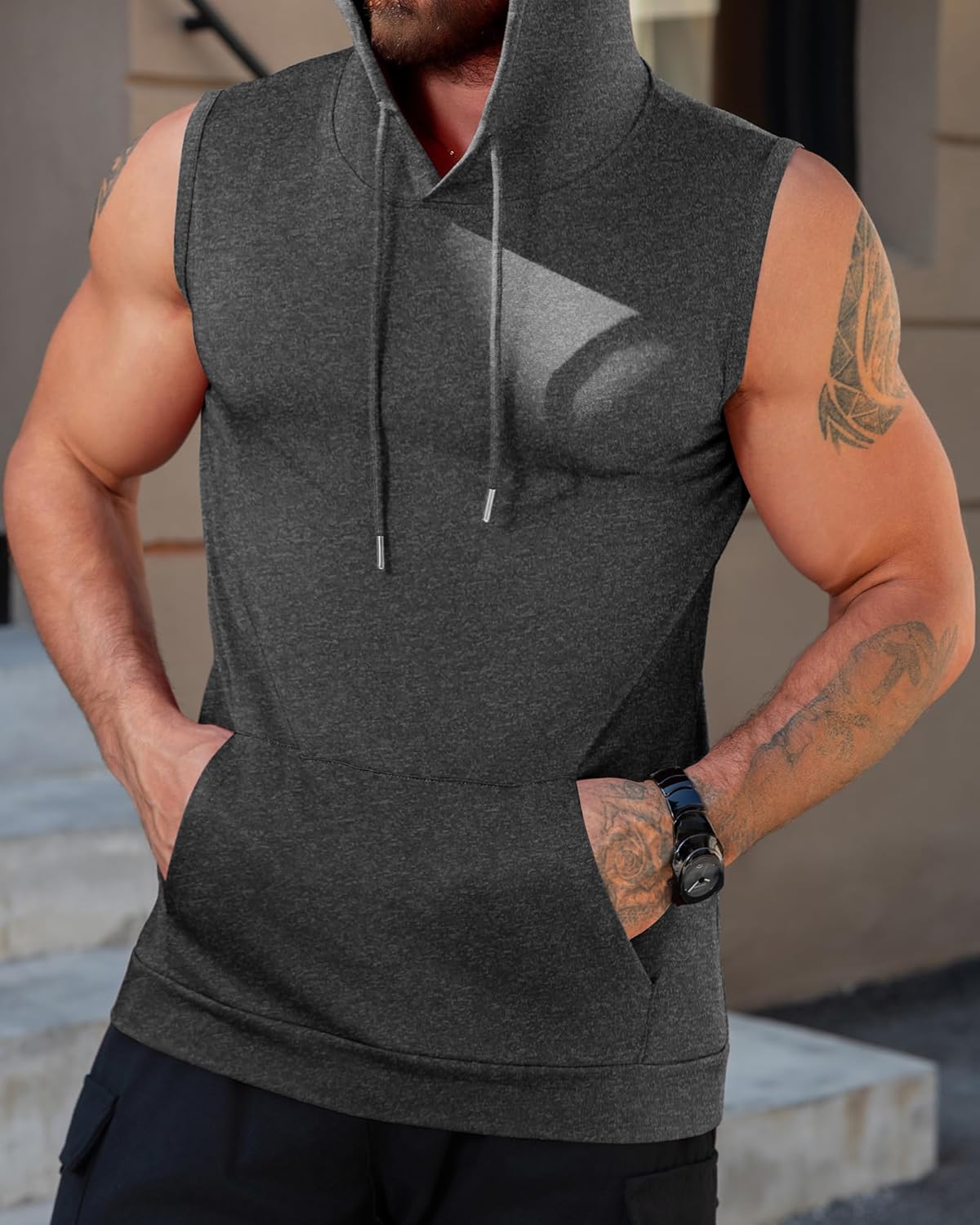 Aiyino Men's Workout Hooded Tank Tops Bodybuilding Muscle Cut Off T Shirt Sleeveless Gym Hoodies - Image 2