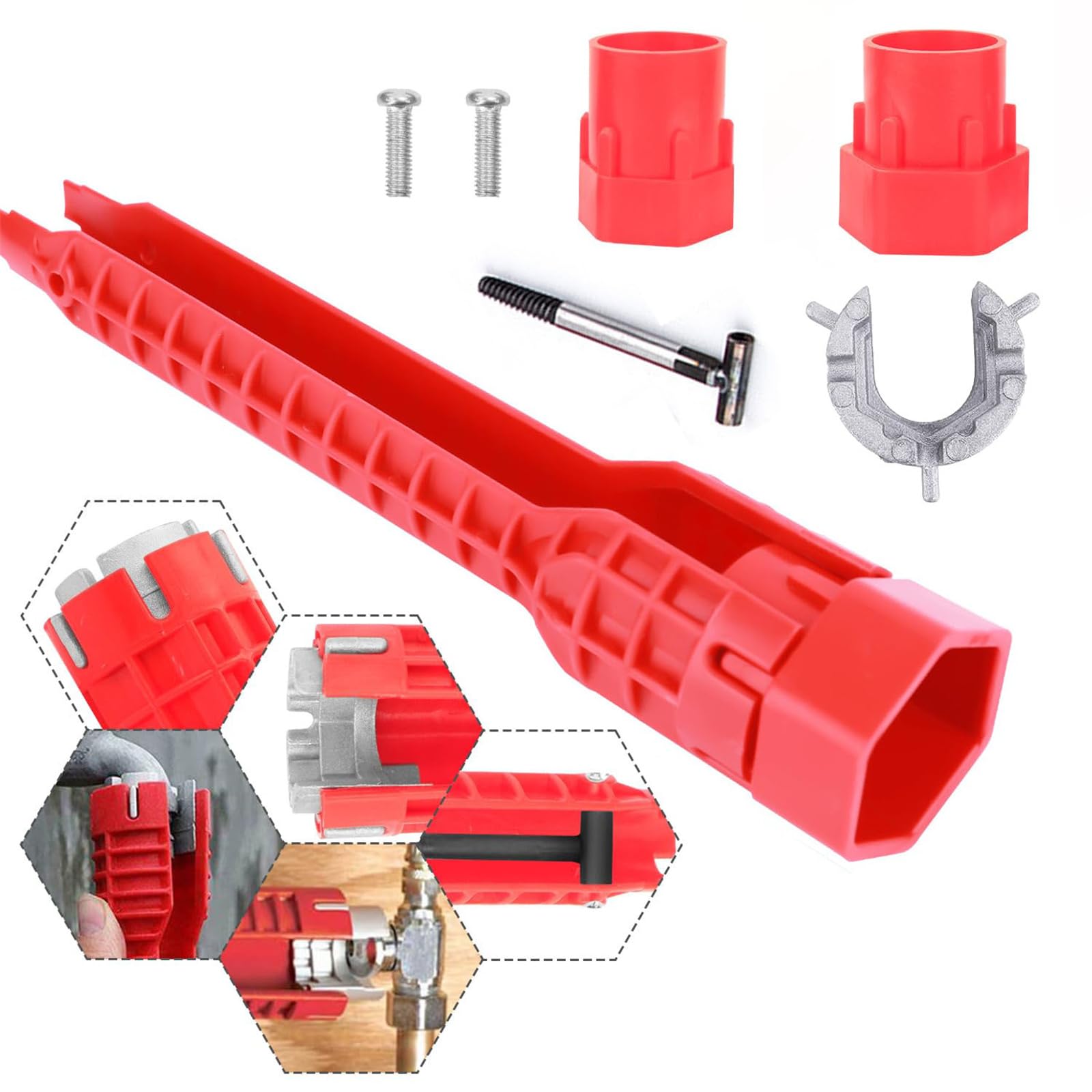 Llave y grifo 8 en 1, multifunción, llave de fregadero roja, tubería de agua de plástico