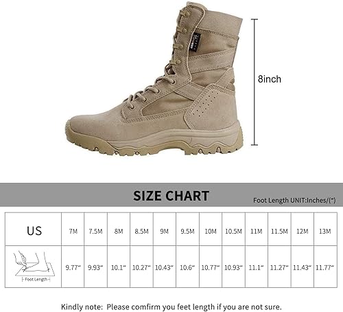 Miniatura 7 de FREE SOLDIER Botas tácticas para hombre de 8 pulgadas, ligeras, botas de combate duraderas, botas de trabajo militares de gamuza duradera, botas de