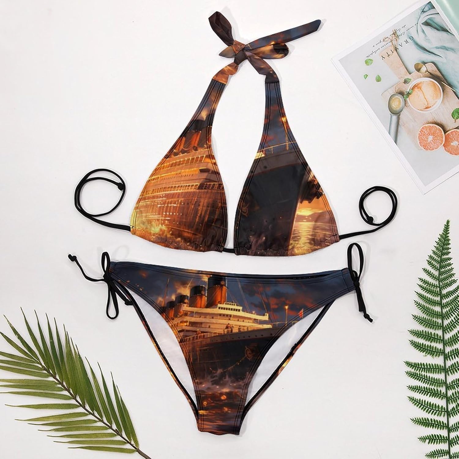 Escape from Boat The Titanic Novelty Women's 2 Piece String Bikini Set Swimsuits Bathing Suit Swimwear
