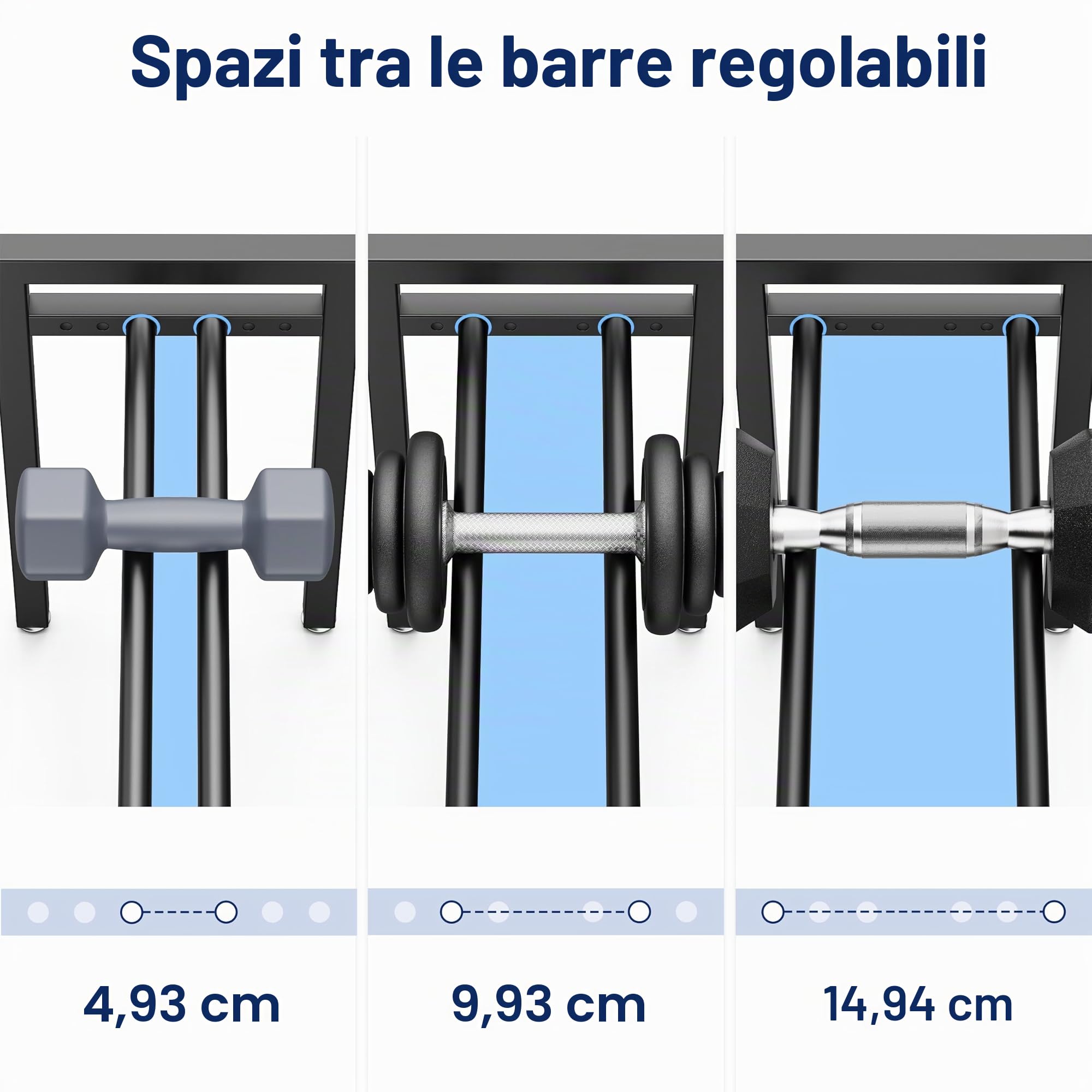 Rastrelliera per manubri a 2 livelli, 50,8 cm, spaziatura regolabile, capacità 181,4 kg, per manubri Kettlebell Home Gym (solo rack)