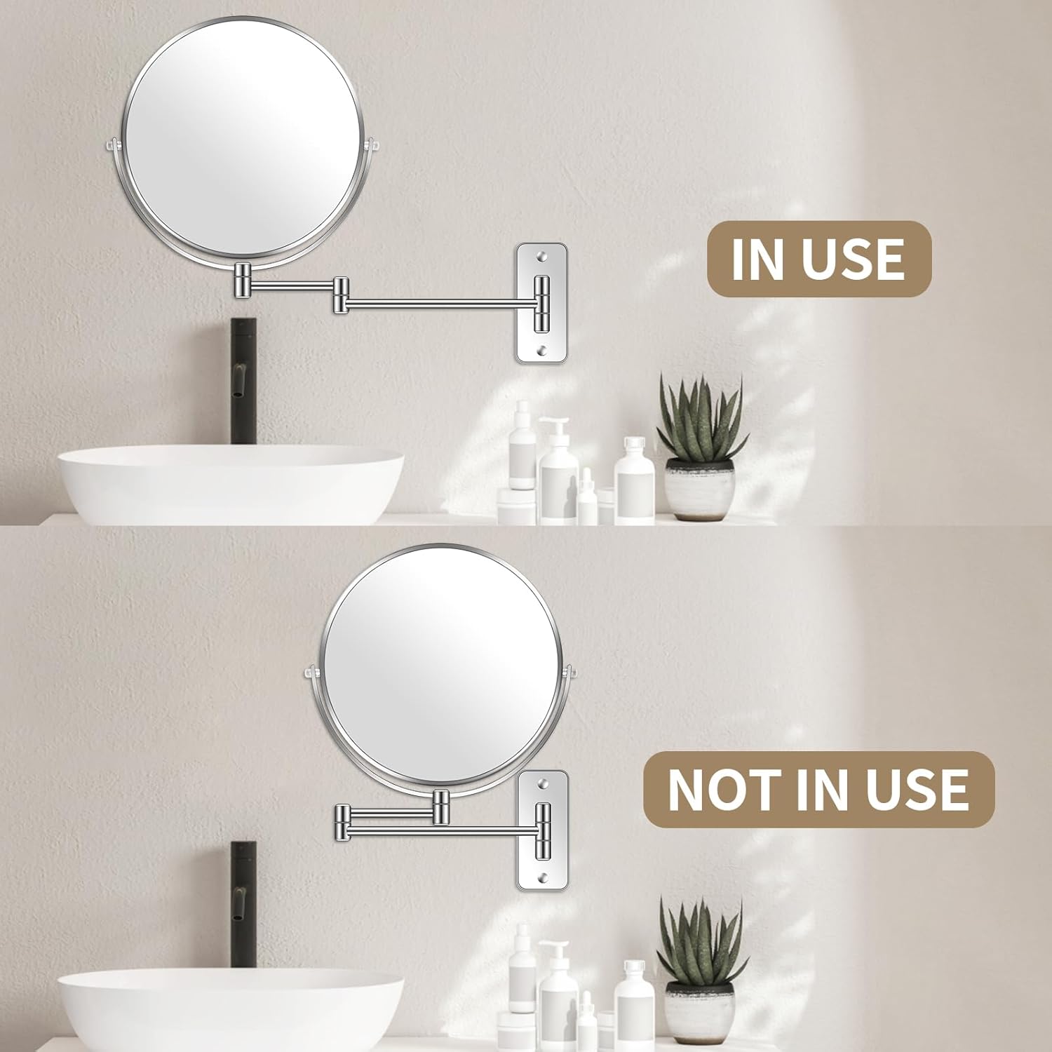 BTremary 9” Large Wall Mounted Makeup Mirror 1X/7X Double-Side Bathroom Magnifying Mirror 360 Swivel Vanity Mirror Extendable Shaving Wall Mount Cosmetic Mirror for Men and Women, Chrome