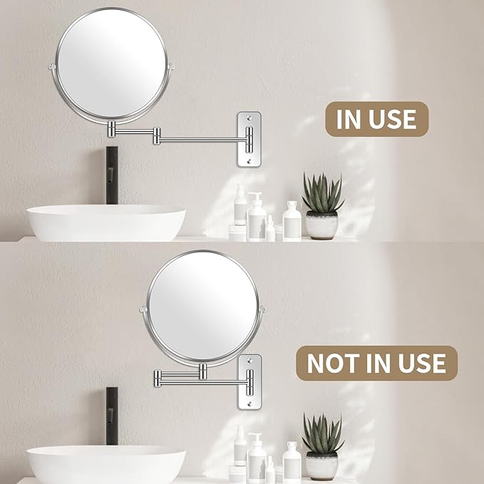 Espejo de maquillaje de pared BTremary 9 pulgadas aumentado 1X/7X miniatura 5