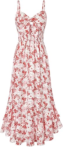 GRACE KARIN Womens Maxi Floral Sundresses Summer Beach Boho Dress Spaghetti Strap Dresses Casual Fashion Clothes with Pockets