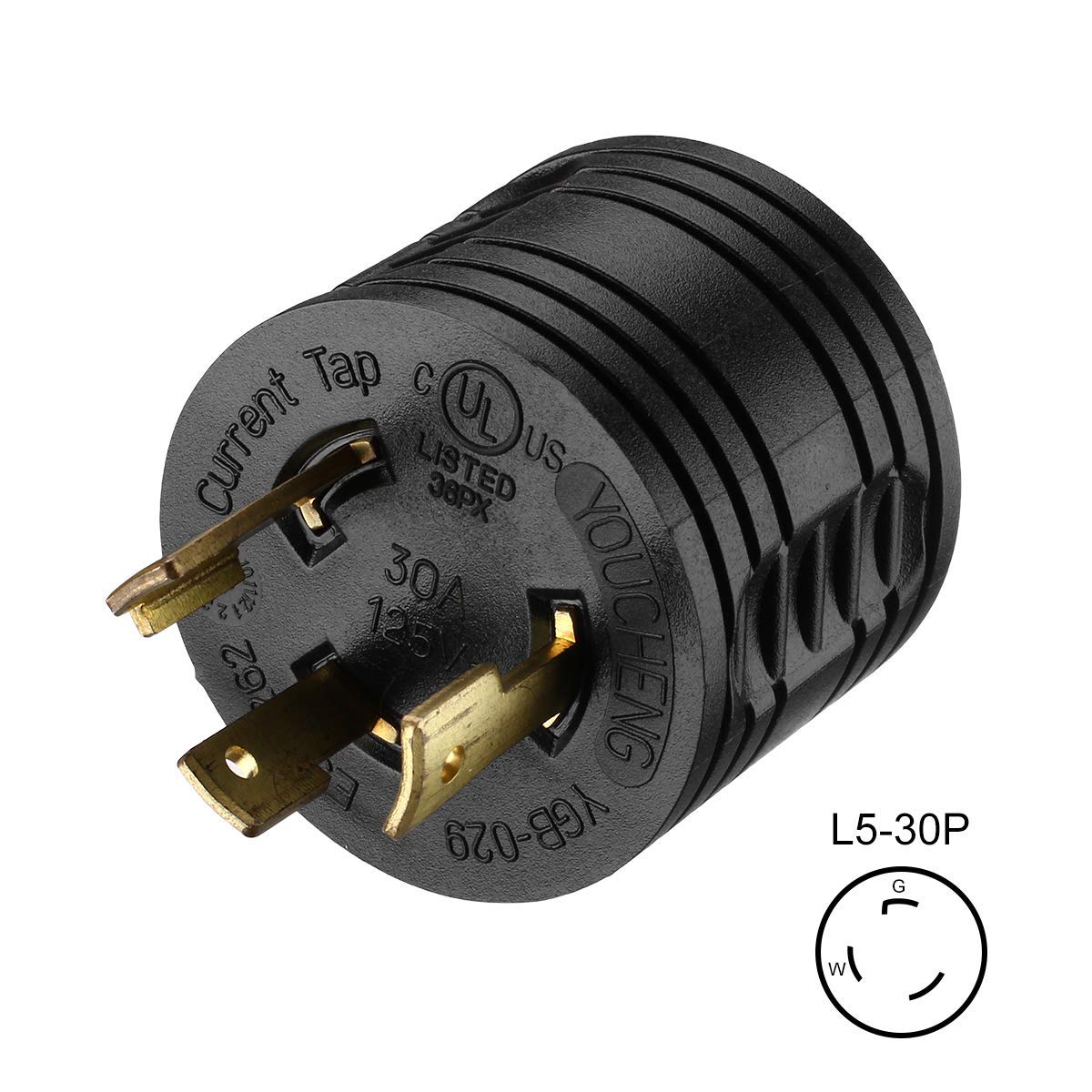 Lot de 3 prises d'entrée 125 V pour camping-car et 1 adaptateur de générateur de véhicule récréatif 3-30 A mâle vers prise d'alimentation 30 A