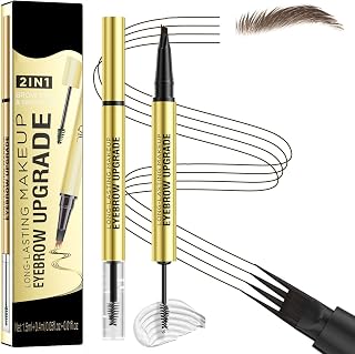 Dual-Ended Eyebrow Pencil & Eyebrow Gel, 2 In 1 Eyebrows Pen, 4-Fork Tip Brow Pencil, Long-Lasting Eye Brow Pencils For Natural Looking Defined Eyebrows, Black Brown