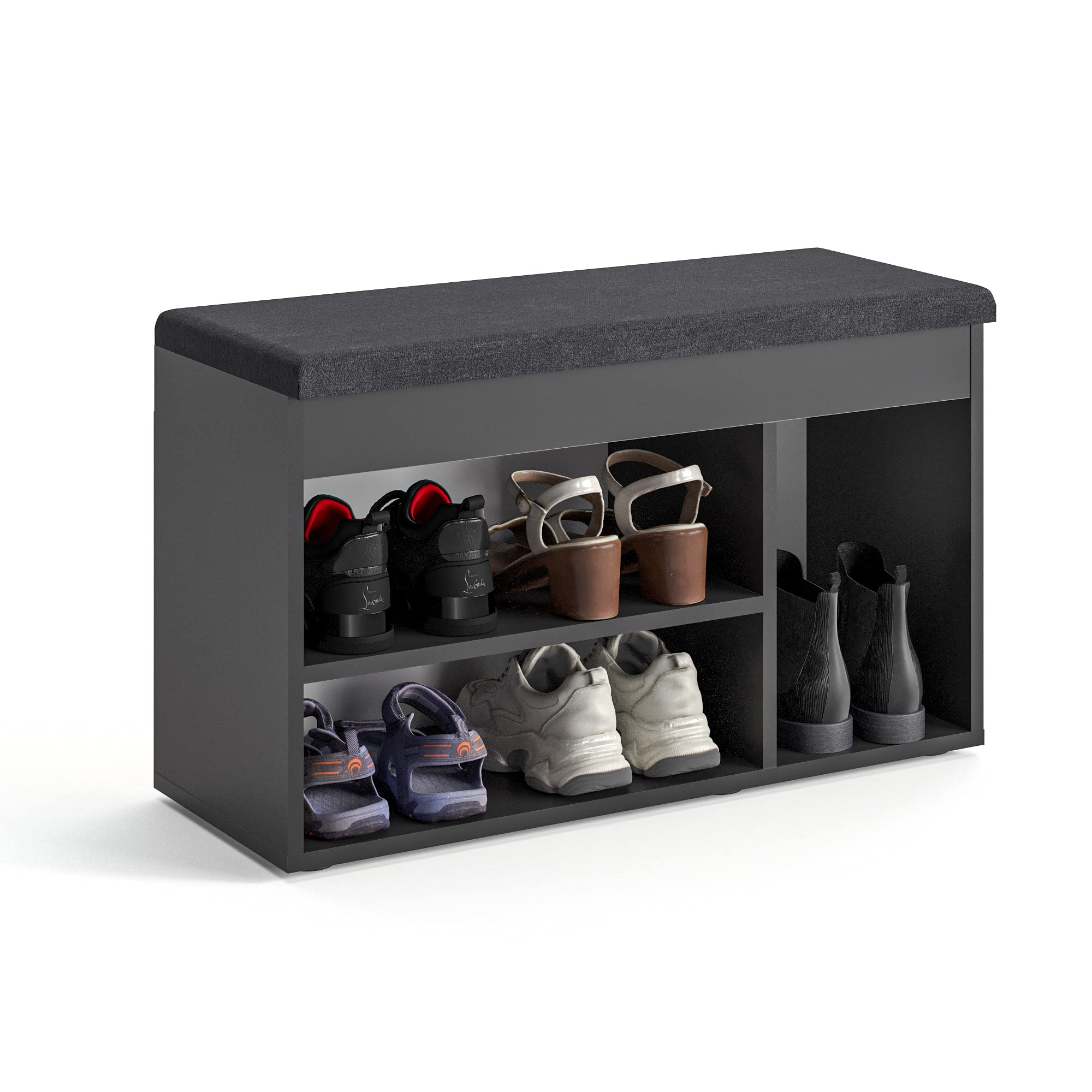 Komto Shoe Storage Bench with Cushion – Hallway Seat with Storage, Narrow Shoe Rack Bench for Entryway or Indoor Use – Black, 80cm — image 1