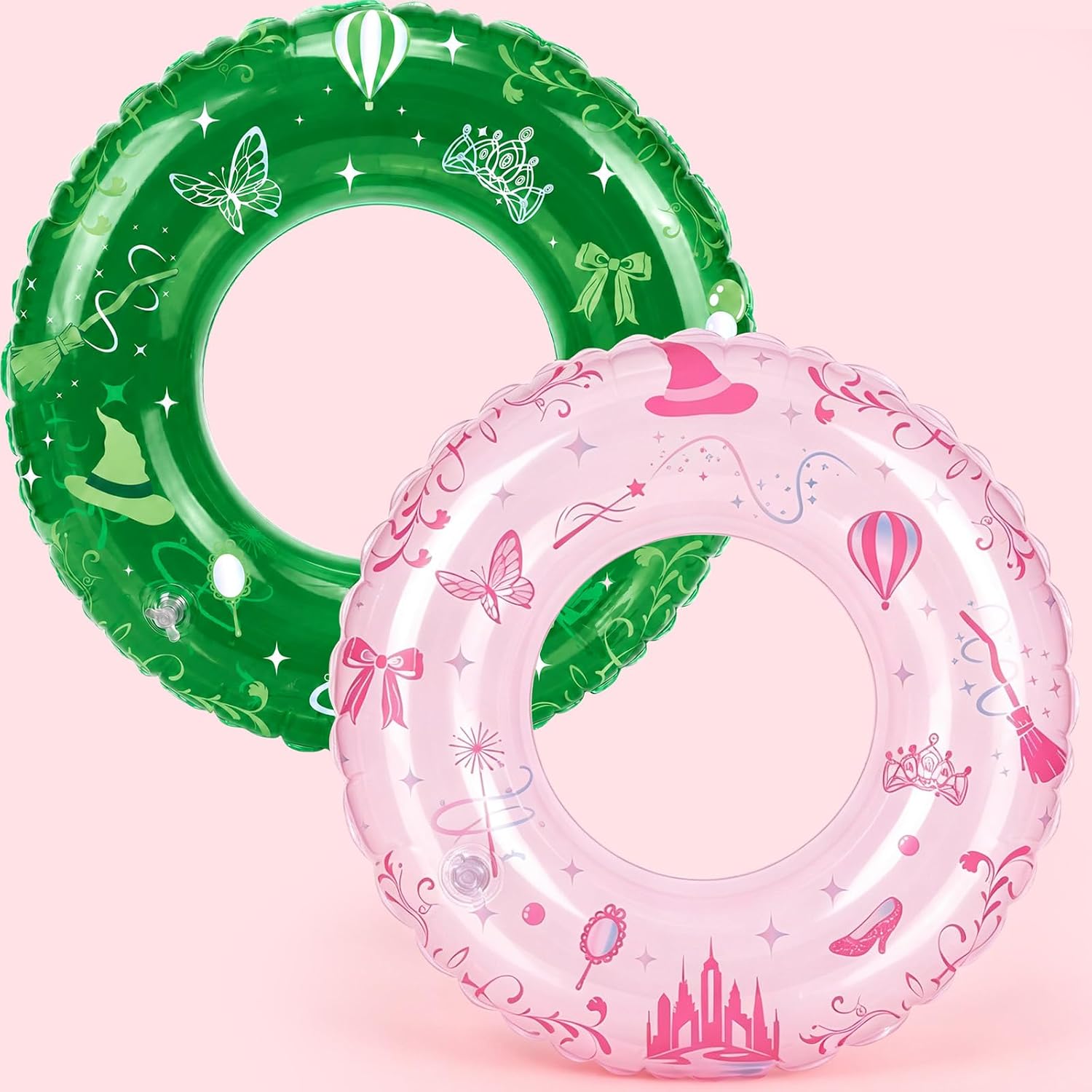 2 PCS Pink and Green Inflatable Pool Floats Witch Party Swim Float Tubes 30" Pink Green Witch Themed Pool Rings Decor for Summer Beach Bachelorette Birthday Girls Party Supplies