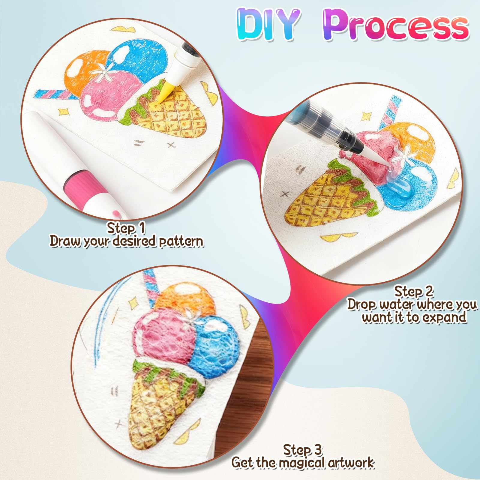 Tiiyee Kit di Pittura Magica 58 Pezzi, Disegno che Si Gonfia in Schiuma Set Arte per Bambini con 32 Carte Cavalletto Pennarelli Colori Pennelli e Accessori Regali Creativi 3D per Natale e Compleanno