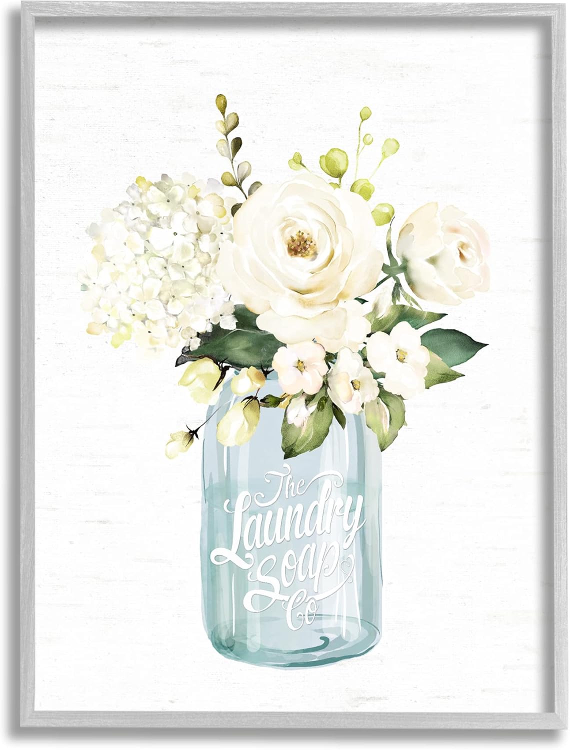 Stupell Industries White Floral Bouquet Vintage Laundry Text Jar, Design by Lettered and Lined