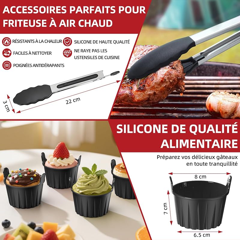 Formă din silicon pentru friteuză cu aer cald PETHREE, compatibilă cu Ninja Foodi AF400EU AF300EU și Ninja Grill, set de accesorii 9 piese, pentru 7,6L - 9,5L, fără BPA